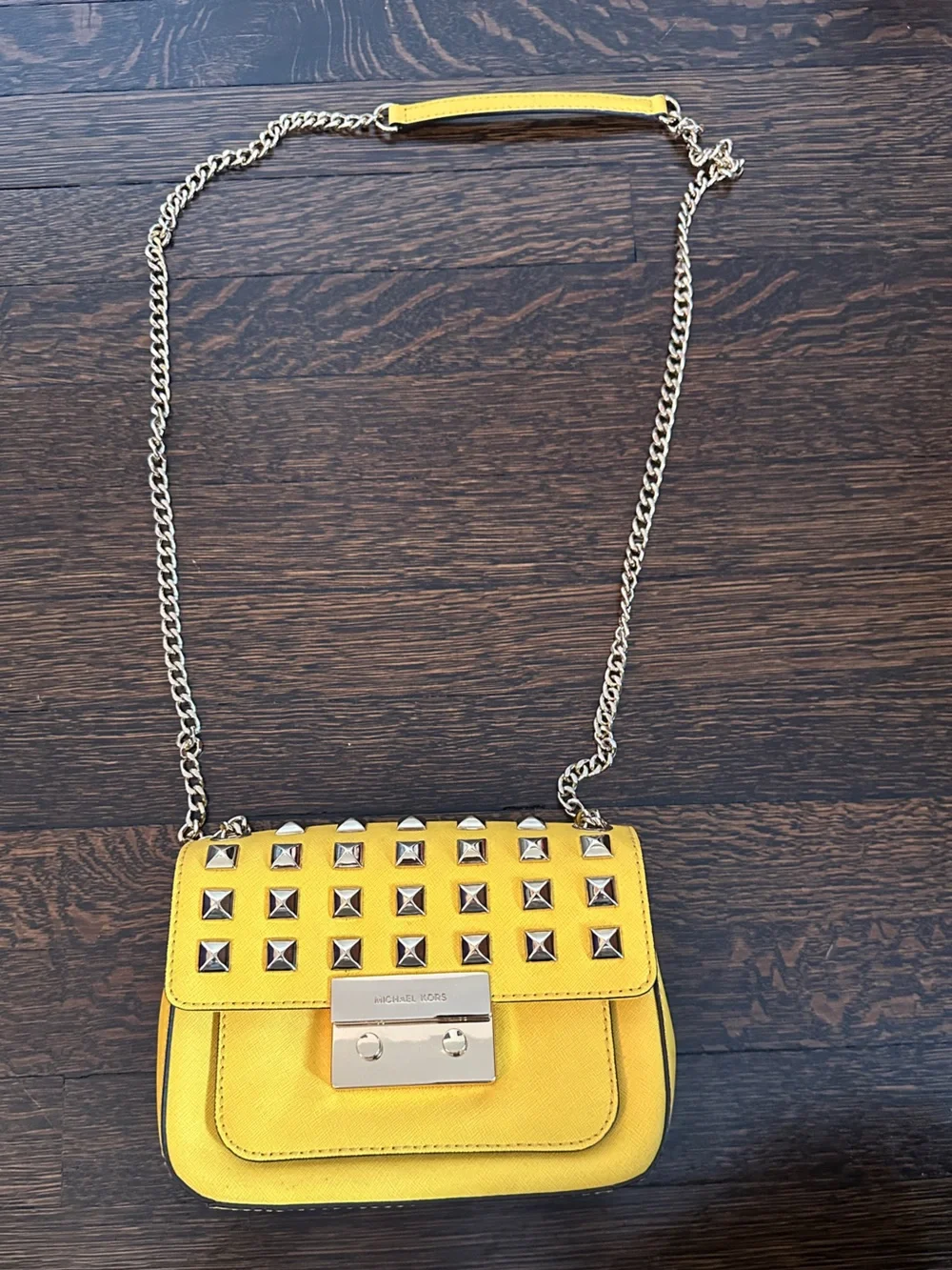 Michael Kors Yellow Studded Leather Chain Shoulder Crossbody